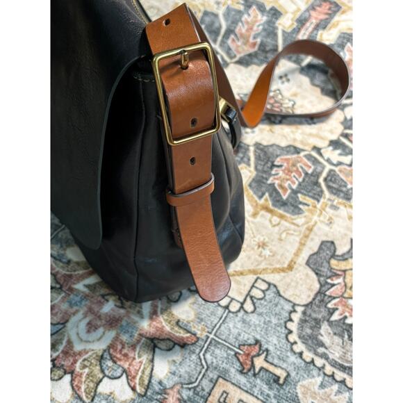 Fossil Crossbody Satchel Purse Medium Tote Black Leather Rocker Bag - Picture 11 of 14